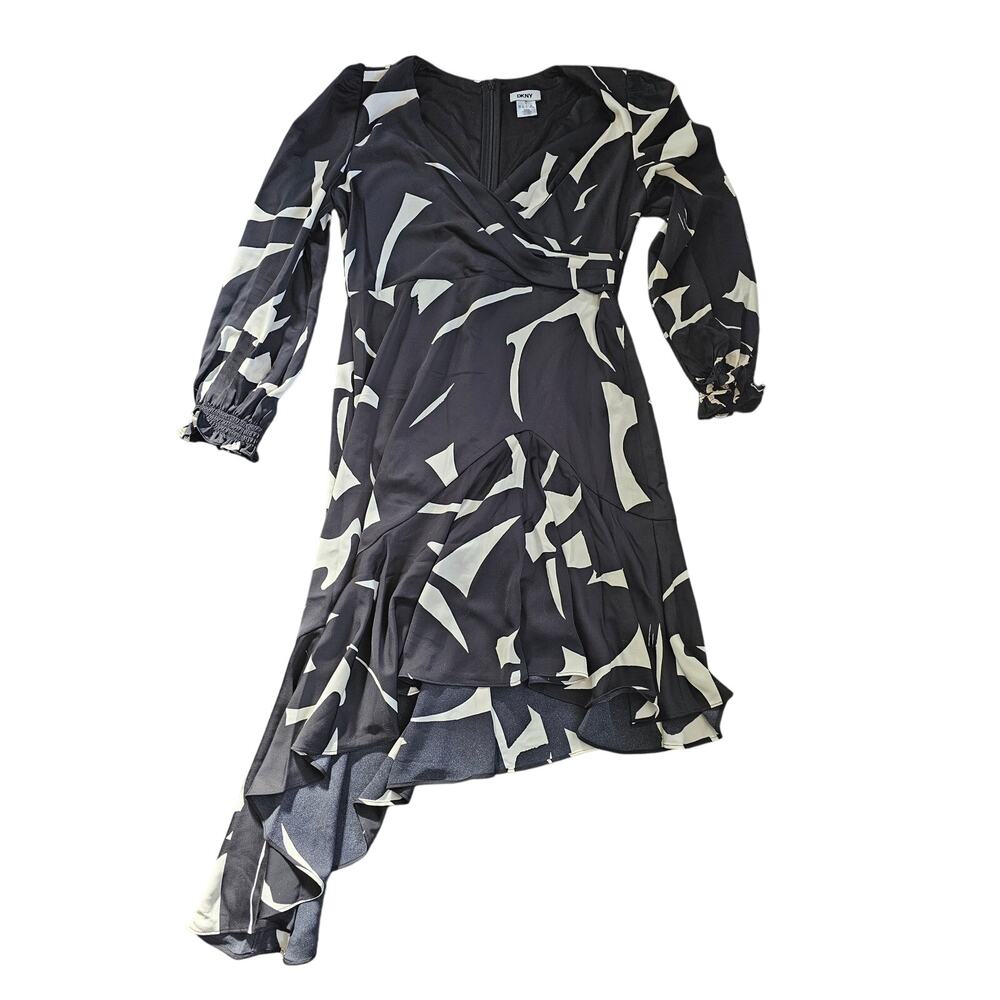 DKNY by Donna Karan Surplice V-Neck Long Balloon Sleeve Asymmetrical Dress sz 10